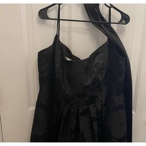 Davids Bridal Black Empire Waist Jacquard Floral Evening Gown Fit Flare Size‎ 26